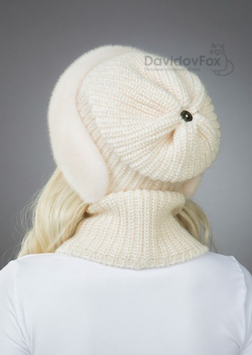 шапка Ника норка трикотаж жемчуг - Davidovfox фото 4