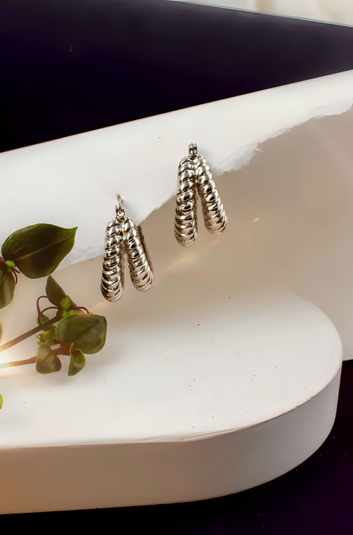 Серьги двойные кольца Рифленые + Подарок
