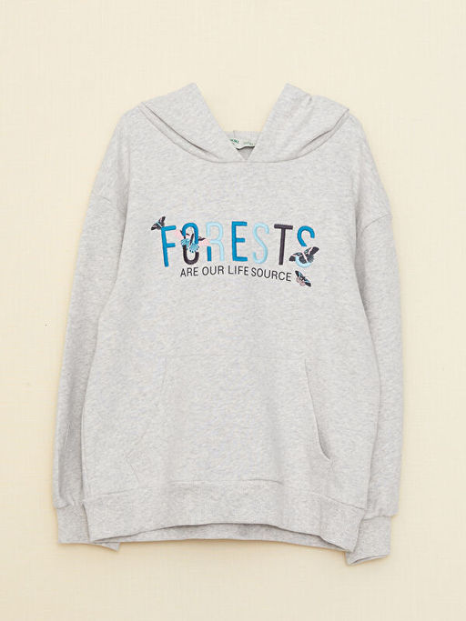 Kap??onlu Bask?l? Uzun Kollu K?z ?ocuk Sweatshirt - Waikiki фото 3