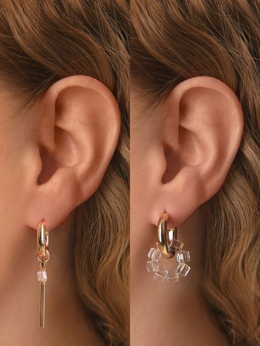 Серьги со съёмным элементом Трансформер круг, белые, золоте