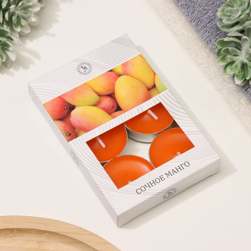 Цена за 2 шт. Набор свечей ароматических чайных «Сочное манго», в подарочной коробке, 6 шт.