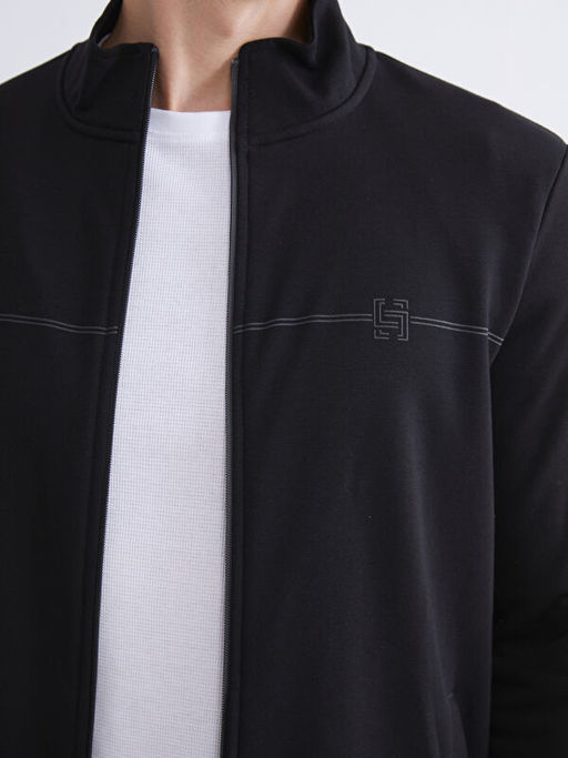 Dik Yaka Uzun Kollu Erkek Fermuarl? Sweatshirt