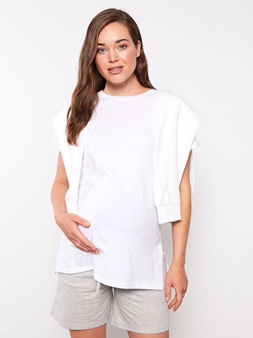 Bisiklet Yaka D?z K?sa Kollu Pamuklu Hamile Ti??rt