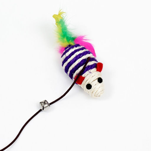 Дразнилка с мышкой (7 см) на деревянной палочке, 40 см, фиолетовая/белая - Пижон фото 2