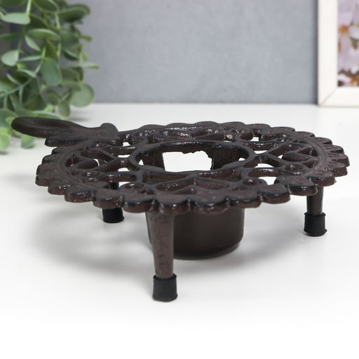 Подставка для подогрева на греющей свече на 1 свечу чугун «Сердечки», с ручкой, подсвечник на 1 свечу, чугун, 4×14.5×21.5 см