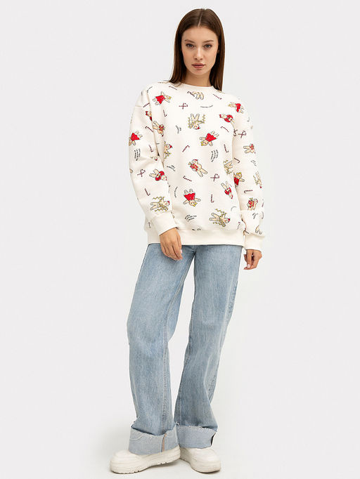 Джемпер женский молочно-бежевый новогодний с принтом в виде печенья и конфет - Mark formelle фото 4