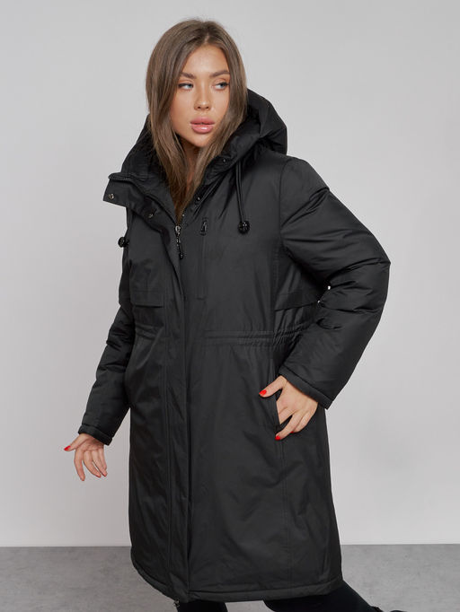 Пальто утепленное с капюшоном зимнее женское черного цвета 52333Ch - HULDLUCK фото 12