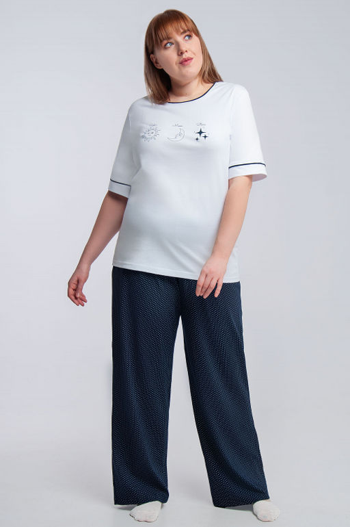 Арт. 10102 Пижама с брюками 44-54 (6 шт) Цвет:верх-белый,низ-темно-синий - Калинка фото 2