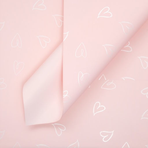 Цена за 20 шт. Пленка листах для цветов, 57×57 см, розовый Сердца, 65 микрон