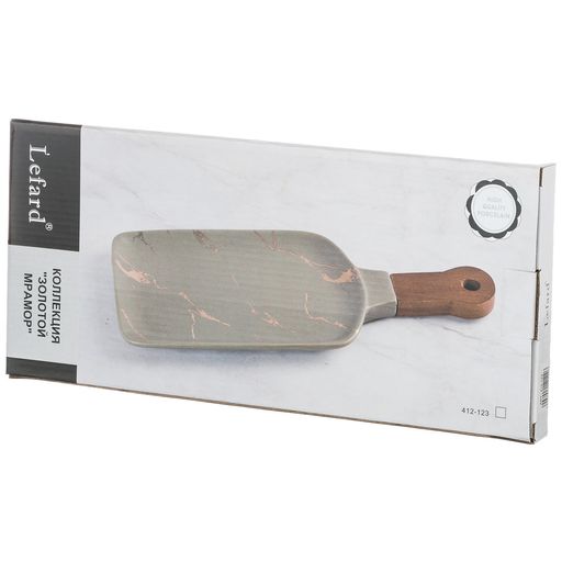 БЛЮДО ДЛЯ СЕРВИРОВКИ С ДЕРЕВЯННОЙ РУЧКОЙ КОЛЛЕКЦИЯ ЗОЛОТОЙ МРАМОР ЦВЕТ: GRAY 34*15,3*2 СМ - Lefard фото 2