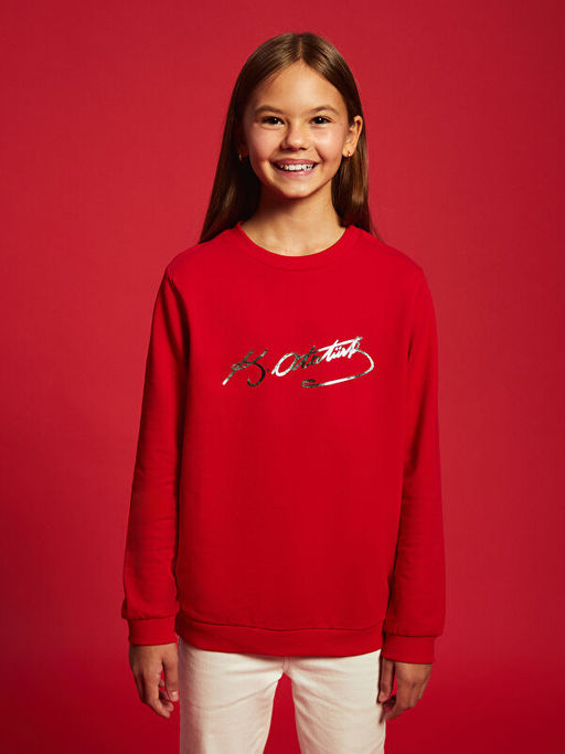 Bisiklet Yaka Uzun Kollu Atat?rk ?mza Bask?l? K?z ?ocuk Sweatshirt - Waikiki фото 4