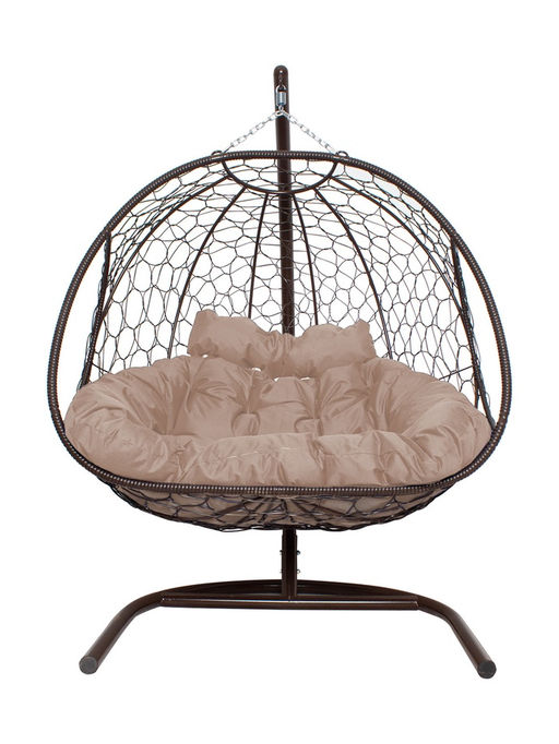 Кресло - кокон подвесное «Добрыня», 133×112×193 см, с искусственным ротангом, коричневое, с бежевой подушкой