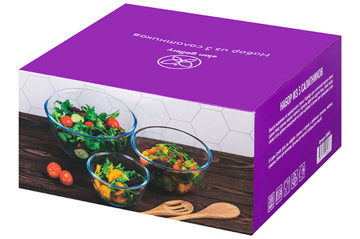 Набор салатников 3 пр. 800 мл 15*15*8 см + 1,6 л 19*19*9,5 см + 2,7 л 23*23*11 см "Crystal glass"