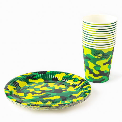 Посуда бумажная одноразовая Военный, 12 стаканов, 12 тарелок - Страна карнавалия фото 3
