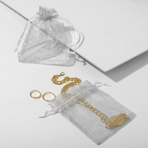 Цена за 100 шт. Мешочек подарочный Тиснение, 10х12, цвет бело-серебристый - Simaland фото 2