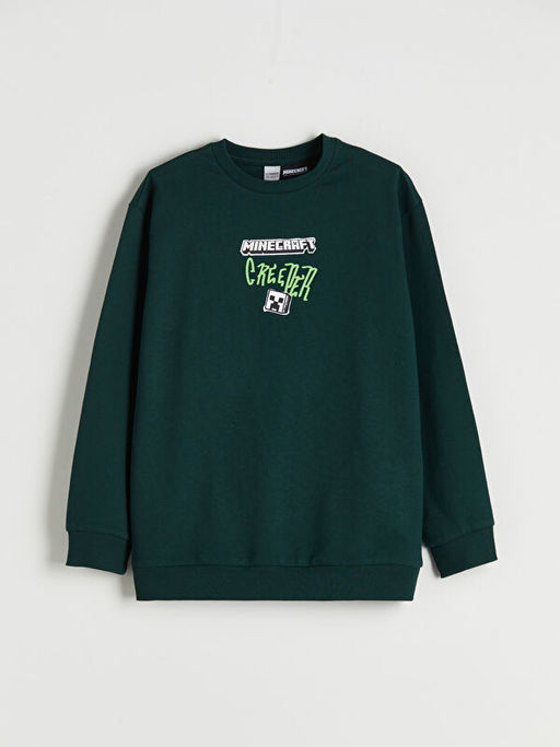 Bisiklet Yaka Minecraft Bask?l? Erkek ?ocuk Sweatshirt