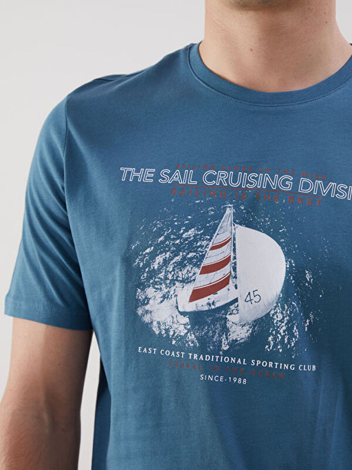 Bisiklet Yaka K?sa Kollu Bask?l? Penye Erkek Ti??rt