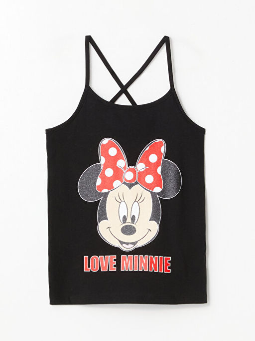 U Yaka Minnie Mouse Bask?l? K?z ?ocuk ?ortlu Pijama Tak?m? - Waikiki фото 2