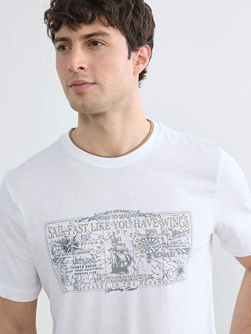 Bisiklet Yaka Bask?l? Penye Erkek Ti??rt