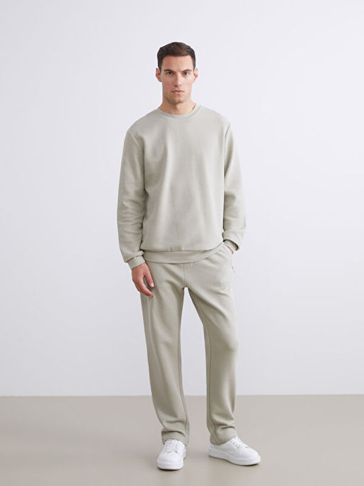 Bisiklet Yaka Dokulu Erkek Sweatshirt