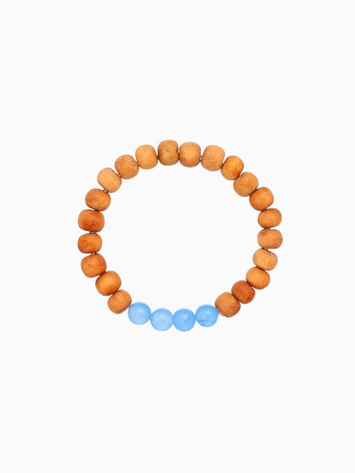 Браслет из сандалового дерева с агатом, длина 18 см, синий