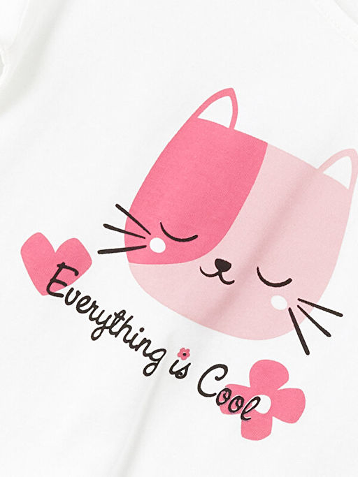 Bisiklet Yaka Bask?l? K?sa Kollu K?z Bebek Ti??rt - Waikiki фото 3