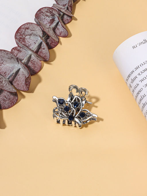 Цена за 6 шт. Крабик для волос «Синий туман», крыло бабочки, 2.5 см, серебро