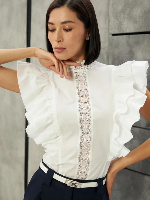 Блузка из хлопка с крыльями и кружевом OD-912-1 белый - Tantino фото 17