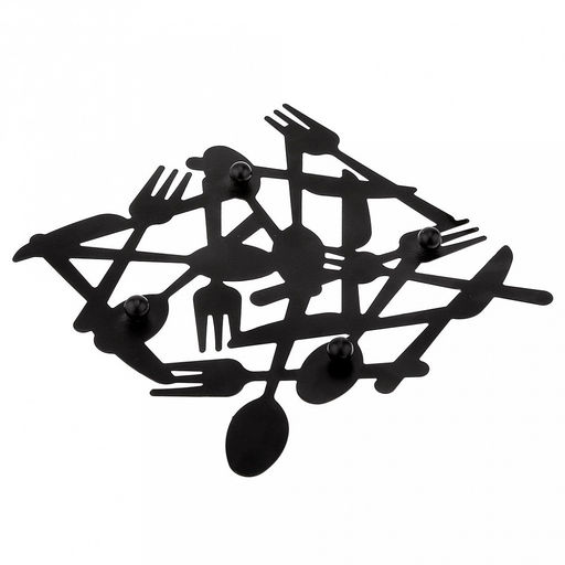 "Кухня" Подставка металлическая, окрашенная под горячее 19,5х19,5см h1,5см, на ножках, цвет - черный матовый (Китай)