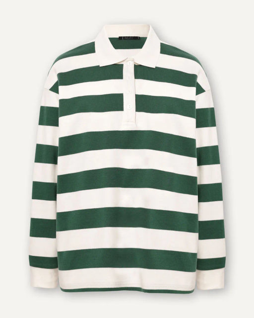 Блузка-поло в широкую горизонтальную бело-зеленую полоску - Incity фото 8