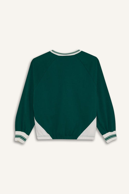 %100 Pamuk Oversize Geni_ Kal_p V Yaka Bask_l_ Okul Sweatshirt K_z _ocuk - Defacto фото 8