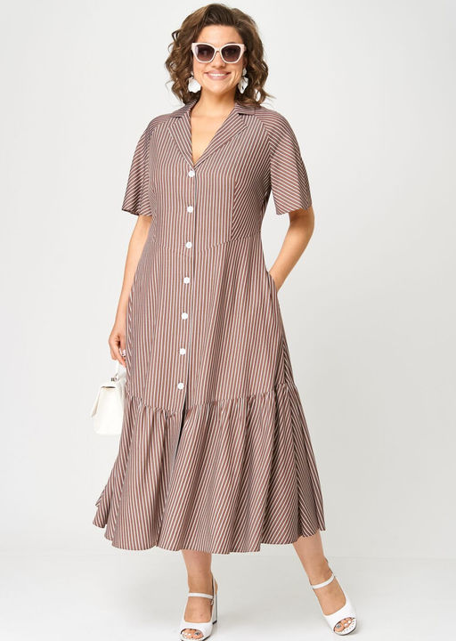 Платье EVA GRANT 7200С капучино в полоскку