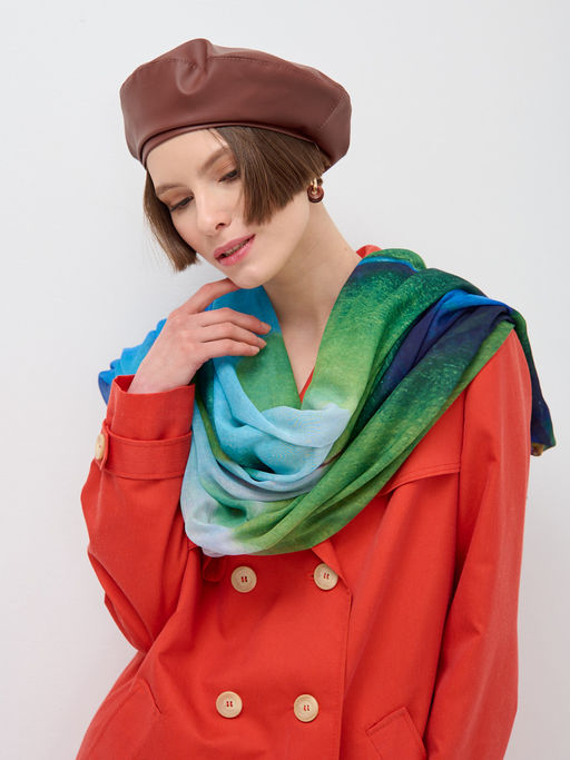 Большой, красивый двусторонний платок с рисунком в стиле арт-декои необычной текстурой ткани - Tantino фото 3