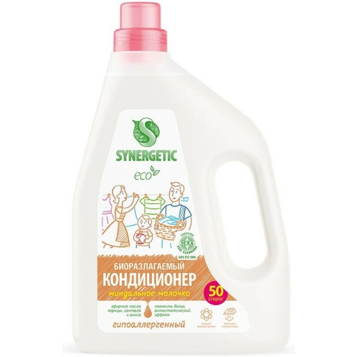 Кондиционер-ополаскиватель для белья SYNERGETIC Миндальное молочко, гипоаллергенный, 1.5 л