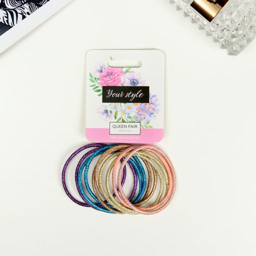 Цена за 6 шт. Резинки для волос «Спорт люкс», набор 10 шт., блеск нюд, 3 см, МИКС