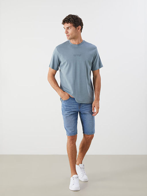 Bisiklet Yaka Bask?l? Erkek Ti??rt