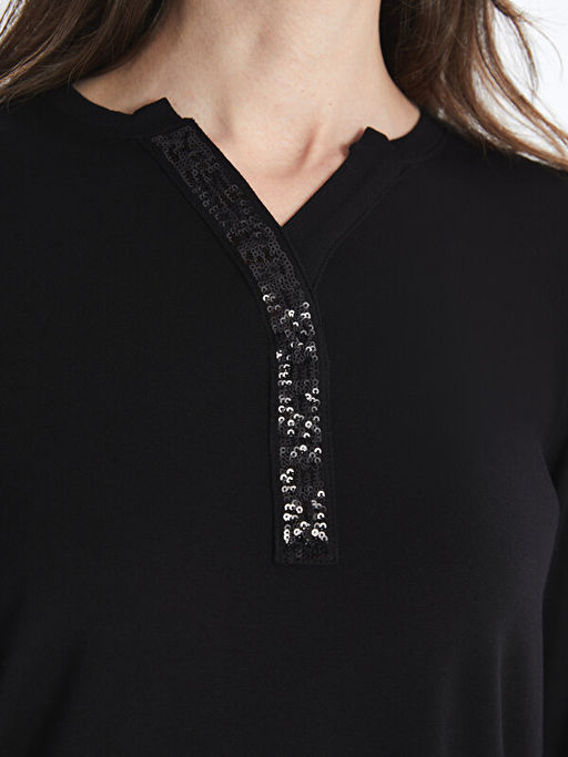 Ka??k Yaka Pul Payetli Uzun Kollu Kad?n Bluz