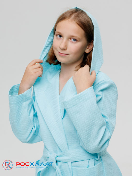 Подростковый вафельный халат с капюшоном мятный В-18 (19)