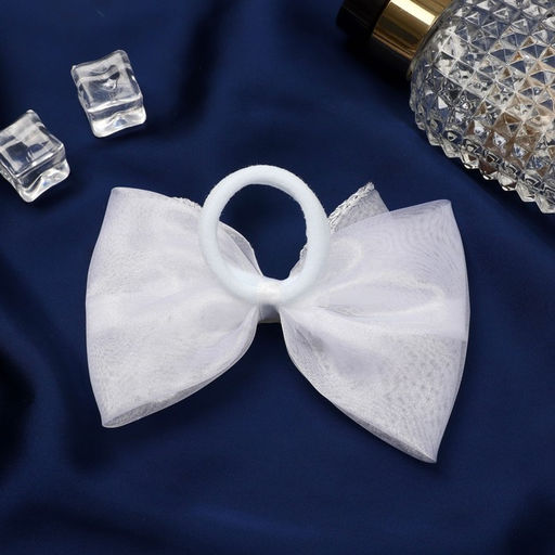 Цена за 6 шт. Бант для волос на резинке «Школьница», классика бусинка, 11×7 см, белый