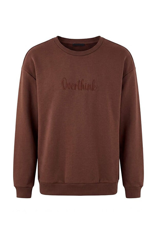 Kahverengi Unisex Oversize Slogan Nak__l_ 3 iplik _rme Sweatshirt TMNAW27SW00018