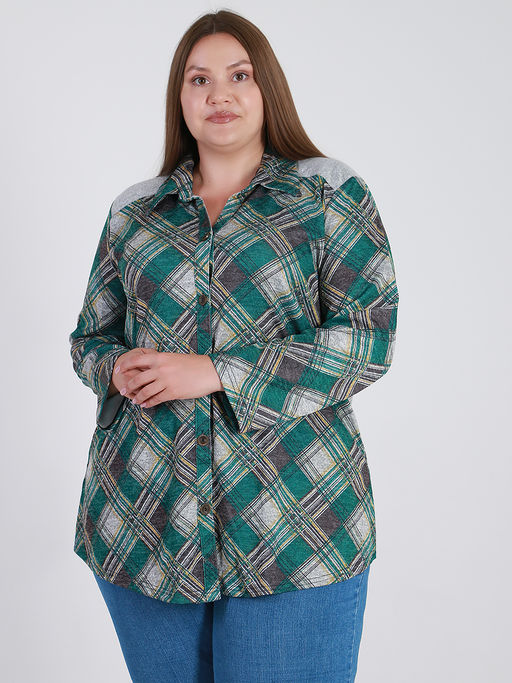 Рубашка в клетку женская больших размеров - Almond фото 2