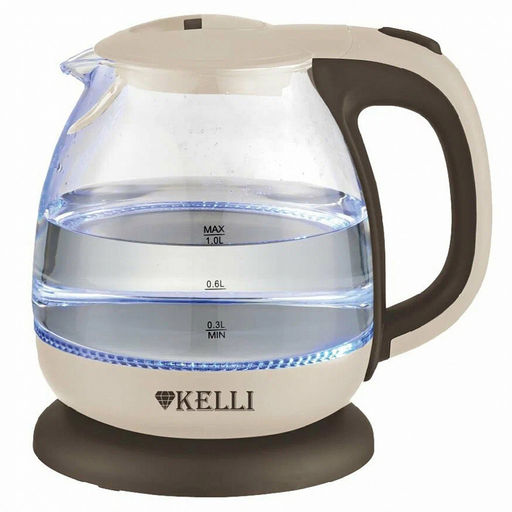 Чайник электрический "Kelli" 1л, стеклянный корпус, термостойкое стекло, внутренняя подсветка, автоматическое отключение, поворачивающийся корпус на 360, закрытый нагревательный элемент, защита от перегрева, мощность: 220-240В, 50Гц, 900-1100Вт, 20,