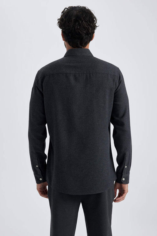 Хлопковая рубашка с длинными рукавами и воротником-поло Modern Fit - Defacto фото 7