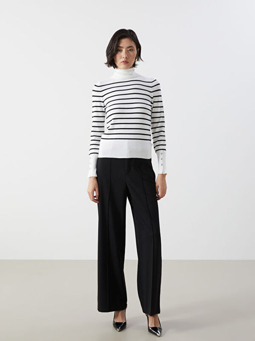 Bal?k?? Yaka ?izgili Kad?n Triko Kazak