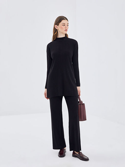 Kad?n Beli Lastikli D?z Triko Pantolon