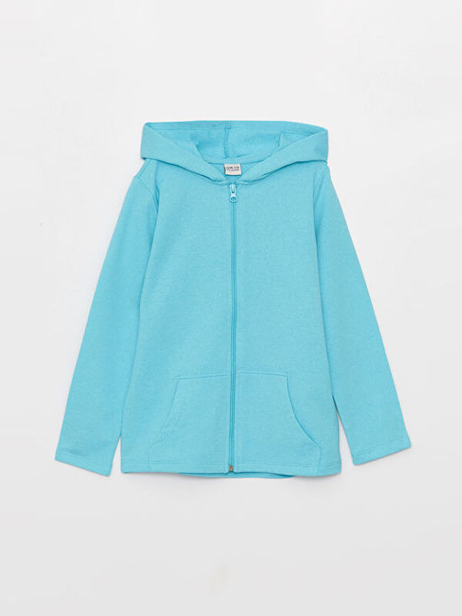 Kap??onlu Basic Uzun Kollu K?z ?ocuk Fermuarl? Sweatshirt