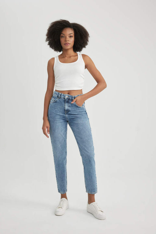 Джинсовые брюки длиной до щиколотки с высокой талией и высокой талией Lina Mom, потертые брюки - Defacto фото 3