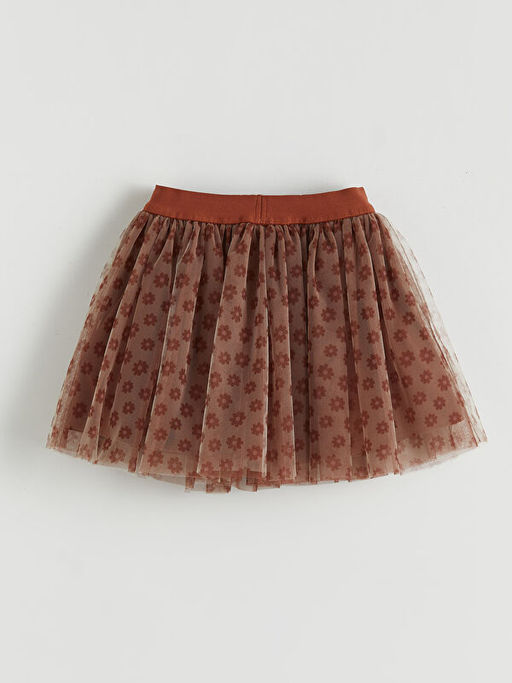 Beli Lastikli ?i?ek Desenli K?z ?ocuk T?t? Etek