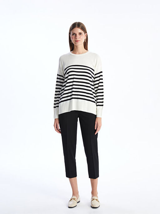 Bisiklet Yaka ?izgili Uzun Kollu Oversize Kad?n Triko Kazak - Waikiki фото 3