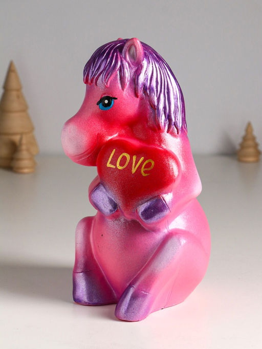 Копилка для денег Лошадь с сердцем, гипс, 24 см, розовый